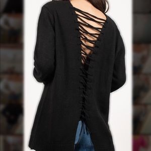Shallow Waters Lace Up Sweater in Black